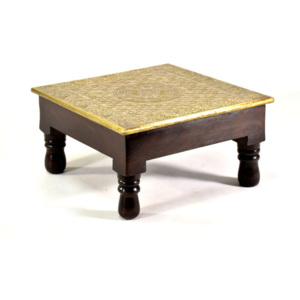 Čajový stolek z mangového dřeva zdobený mosazným kováním, 30x30x15cm