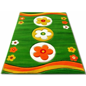 Kusový koberec dětský JE0060 - Kytičky na zelené-100x200 cm