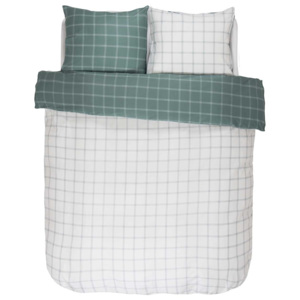 Bavlněné povlečení na postel, obrázkové povlečení, povlečení na dvojlůžko, bílo-zelená barva, károvaný vzor, Essenza 200 x 220 cm