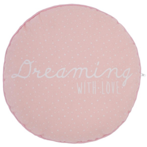 Růžový polštář, dekorativní polštář, kulatý polštář, měkký polštář, polštář s napisem - růžová barva - Ø 28 cm