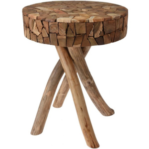 Taburet z přírodního týkového dřeva - stolička