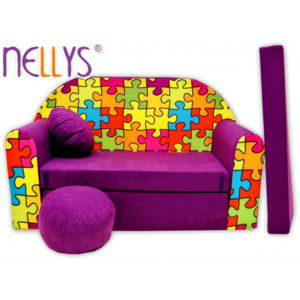Rozkládací dětská pohovka Nellys ® 68R - Puzzle fialové