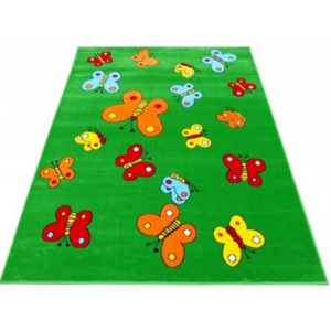 Kusový koberec dětský JE0020 - Motýli na zelené-100x200 cm