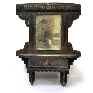 Staré zrcadlo s poličkou z teakového dřeva, 52x15x67cm