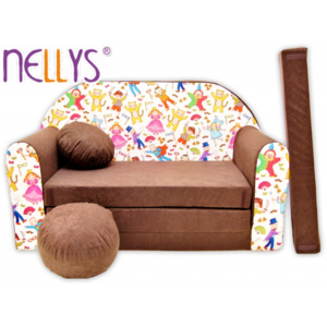 Rozkládací dětská pohovka Nellys ® 73R - Pohádkové postavičky v hnědé