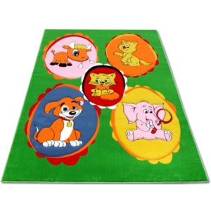 Kusový koberec dětský JE0290- Zvířátka - zelená-100x200 cm