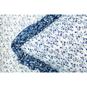 Krepové povlečení VĚTVIČKY modro-bílé s kanýrem - 140x220 cm (1 ks), 70x90 cm s kanýrem (1 ks)