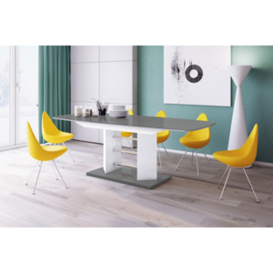 Jídelní stůl LINOSA 3 - 160 (šedá lesk/bílá lesk) ( Moderní rozkládací jídelní stůl ve vysokém lesku)