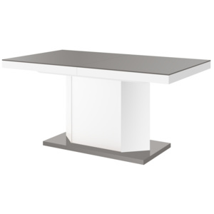 Rozkládací jídelní stůl AMIGO (šedo-bílá) + (Moderní rozkládací jídelní stůl ve vysokém lesku)
