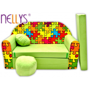 Rozkládací dětská pohovka Nellys ® 76R - Puzzle v zelené
