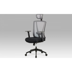 Kancelářská židle, černá MESH+šedá síťovina, plastový kříž, synchronní mechanismus