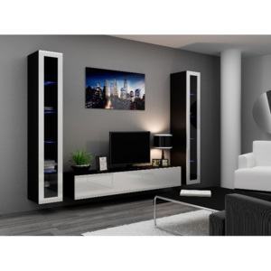 Obývací stěna VIGO 5, černo/bílá, SKLADEM (Moderní systém obývací stěny)