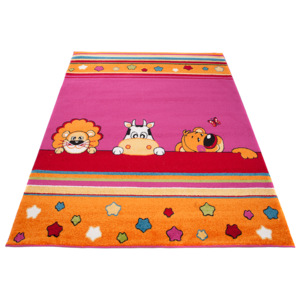 Kusový koberec dětský J0390 - 3 zvířátka - růžový -80x150 cm