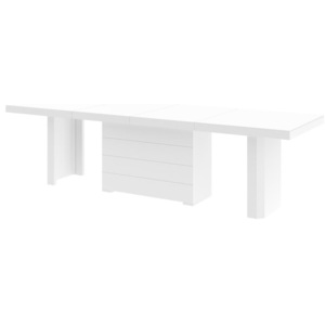 Jídelní stůl KOLOS (bílá lesk) (Moderní rozkládací jídelní / kancelářský stůl rozložitelný od 160-412cm ve vysokém lesku)