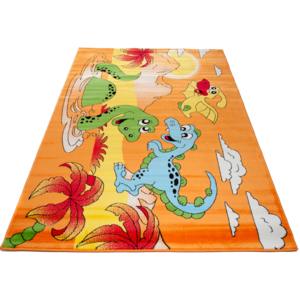 Kusový koberec dětský J0270 - Dinosauři - oranžový-100x160 cm