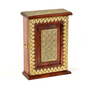 Skříňka na klíče zdobená mosazným kováním z mangového dřeva, 20x9x28cm