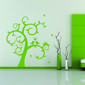 Samolepka na zeď - Strom s ptáčky (Rozměr: 60x59 cm)