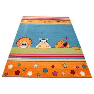 Kusový koberec dětský J0370 - 3 zvířátka - modrý-80x150 cm
