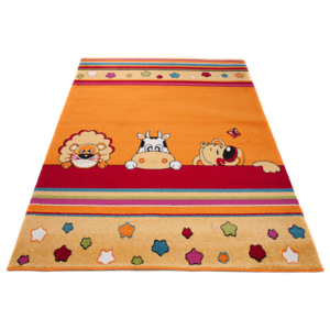 Kusový koberec dětský J0380 - 3 zvířátka - oranžový -80x150 cm
