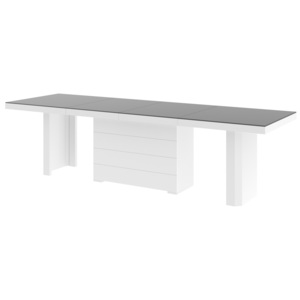 Stůl KOLOS šedá-bílá lesk (Moderní rozkládací jídelní / kancelářský stůl rozložitelný od 160-412cm ve vysokém lesku)