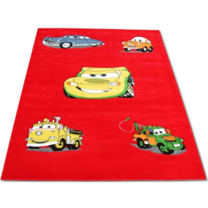 Kusový koberec dětský JE0180 - Auta na červené-100x200 cm