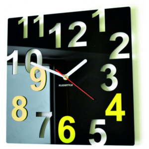 Moderní nástěnné hodiny-Barevné čísla, Barva: černá, světlá žlutá