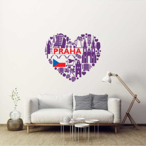 Praha srdce - samolepka na zeď Fialová 100 x 90 cm