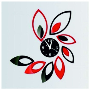 Moderní nalepovací hodiny lísteček, barva černo červená