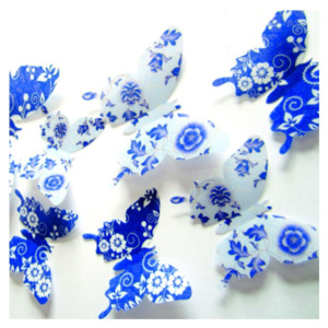 Krásná dekorace na zeď - Květované modré motýli - 1 balení obsahuje 12 ks