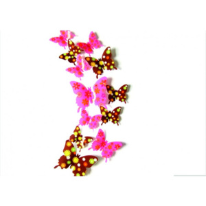 Kreativní nálepky - Motýli hnědé a růžové květy - 1 balení obsahuje 12 ks