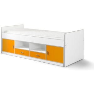 Bílo-oranžová dětská postel s úložným prostorem Vipack Bonny, 200 x 90 cm