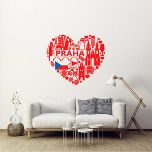 Praha srdce - samolepka na zeď Červená 100 x 90 cm