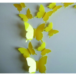 Barevná dekorace - Žluté motýli, 1 balení obsahuje 12ks