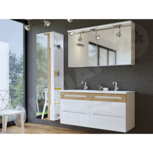 Koupelnový nábytek Axin V, 021-barva bílá / bilý lesk + dub wotan, sifon ne MIRJAN
