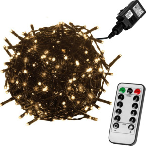 Vánoční LED osvětlení 20 m - teple bílá 200 LED + ovladač - zelený kabel - VOLTRONIC® M59744