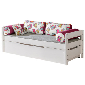 Dětská postel Norys NO1, Šuplík k posteli: ano, Barva: masiv borovice moření bílá + sovy