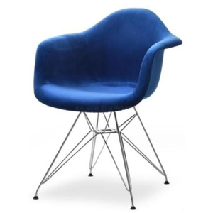 Židle MIRKAS modrý velur s područkami- chromovaná podnož