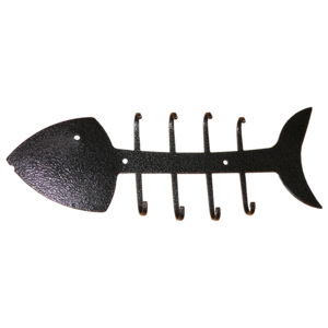 Věšák na klíče ve tvaru snědené ryby - 71 (černostříbrná patina )