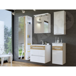 Koupelnový nábytek Axin II, 021-barva bílá / bilý lesk + dub wotan, sifon ano MIRJAN