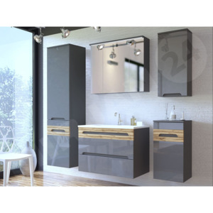 Koupelnový nábytek Axin III, 021-barva šedý / šedý lesk + dub wotan, sifon ne MIRJAN