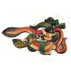Tibetský drak, ryby a had, ručně vyřezávaný, 55x34cm