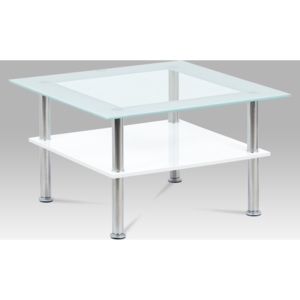Konferenční stolek 70x70x42 cm, sklo bílé / MDF bílá