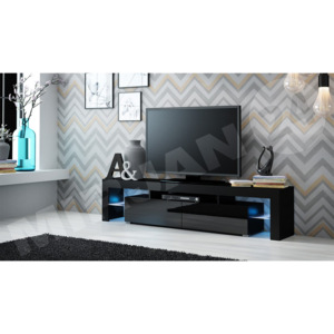 TV stolek Molo, Osvětlení: osvětlení LED - modré, Barva: černý / černý lesk