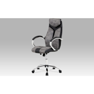 Kancelářská židle, látka šedá+ekokůže černá, houpací mech, kovový kříž