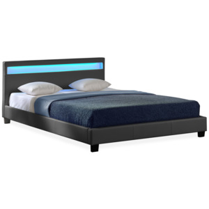 Corium® Moderní manželská postel HTB - 1059 - koženka - s LED podsvietením - 140x200cm (tmavě šedá)