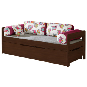 Dětská postel Norys NO1, Šuplík k posteli: ne, Barva: masiv borovice moření ořech + sovy