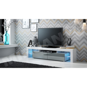 TV stolek Molo, Osvětlení: osvětlení LED - modré, Barva: bílá / šedá lesk