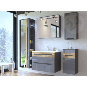 Koupelnový nábytek Axin IV, 021-barva šedý / šedý lesk + dub wotan, sifon ano MIRJAN