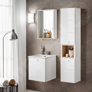Koupelnový nábytek Tinar II, 021-barva bílá / bilý lesk + dub wotan, sifon ne MIRJAN