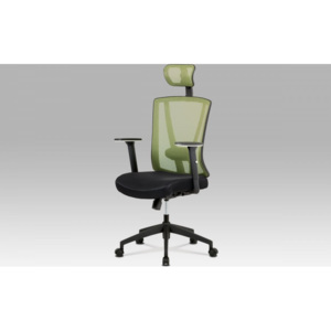 Kancelářská židle, černá MESH+zelená síťovina, plastový kříž, synchronní mechanismus